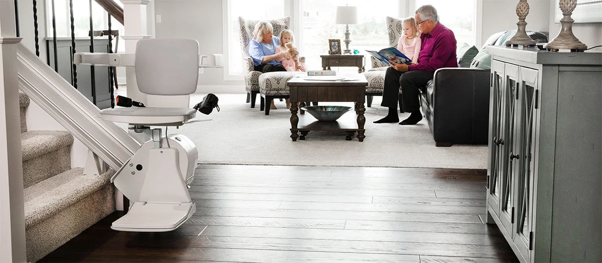 Bruno Elan straight indoor stairlift installed on a residential staircase